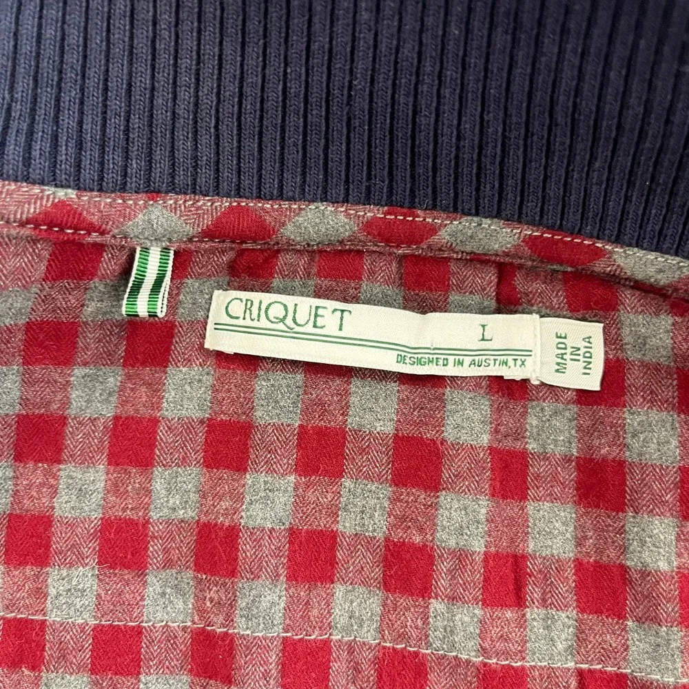 CRIQUET‎ Mens Bomber Jacket Full Zip Pockets Red Plaid Lined Casual Large